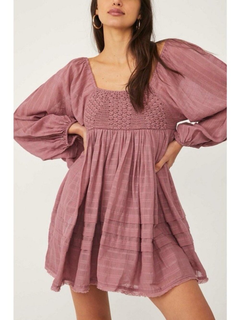 Free People women’s Sz L Pink Boho Midi Dress Crochet Top Tiered Cotton NWT